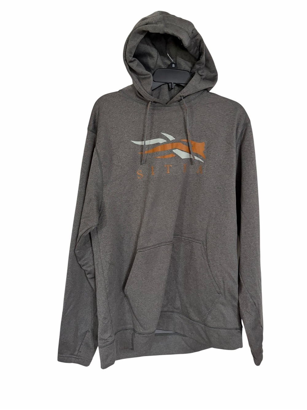Men's Hooded Pullover Sweatshirt - Gray with Orange Logo